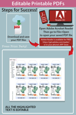 EDITABLE Teacher Appreciation Gift Tags Printable, Cactus, Teacher Thank You Gift Tags, Pun, Needles to Say Great Teacher, INSTANT DOWNLOAD