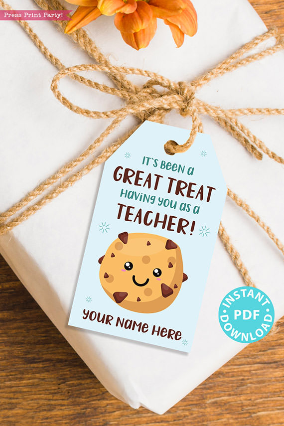 EDITABLE Teacher Appreciation Gift Tags Printable for Cookies "It's Been a Great Treat Having You as a Teacher", Thank You, INSTANT DOWNLOAD blue tag
