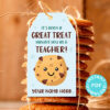 EDITABLE Teacher Appreciation Gift Tags Printable for Cookies "It's Been a Great Treat Having You as a Teacher", Thank You, INSTANT DOWNLOAD blue tag