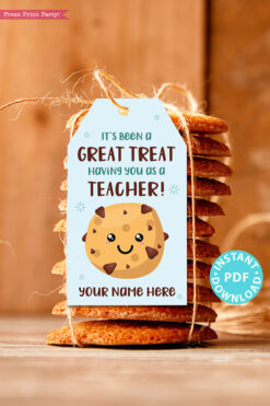 EDITABLE Teacher Appreciation Gift Tags Printable for Cookies "It's Been a Great Treat Having You as a Teacher", Thank You, INSTANT DOWNLOAD blue tag