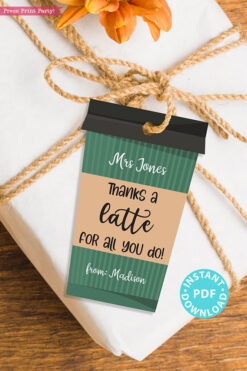 EDITABLE Teacher Appreciation Gift Tags Printable, Thank You Coffee Card for Staff, 