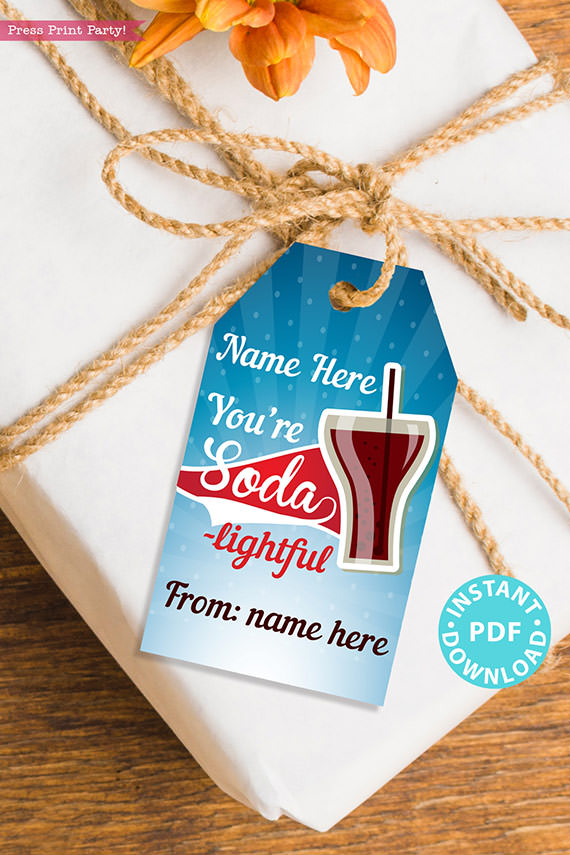 EDITABLE Teacher Appreciation Gift Tags Printable for Donuts "You're Soda-lightful", Thank You Gift for Staff, INSTANT DOWNLOAD