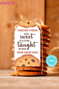 EDITABLE Teacher Appreciation Gift Tags Printable for Cookies "How sweet it is to be taught by you", Thank You Gift, INSTANT DOWNLOAD