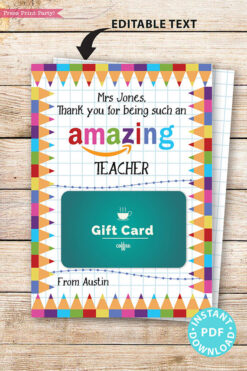 EDITABLE Amazon Gift Card Holder Teacher Gift Printable Template, 5x7