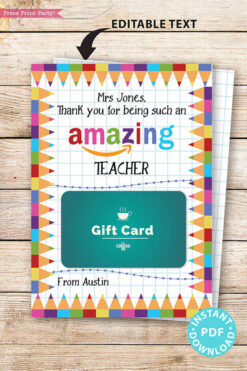 EDITABLE Amazon Gift Card Holder Teacher Gift Printable Template, 5x7", Thank you for being an Amazing Teacher, INSTANT DOWNLOAD TEacher appreciation card