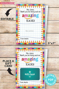 EDITABLE Amazon Gift Card Holder Teacher Gift Printable Template, 5x7