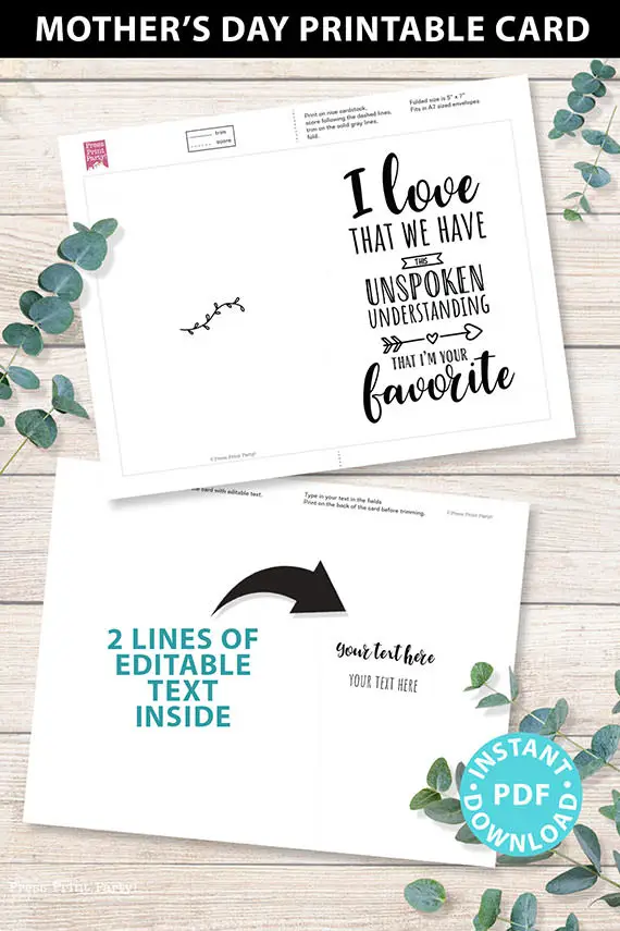 FUNNY Mother's Day Card Printable, 5x7",Mom card, I'm Your Favorite, From Son, From Daughter, Editable Text Inside, INSTANT DOWNLOAD Press Print Party