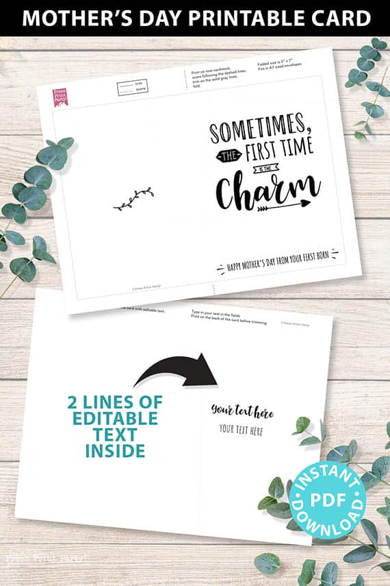 Funny Mother's Day Card Printable, First Time is the Charm Funny Mother's Day Card Printable, First Time is the Charm