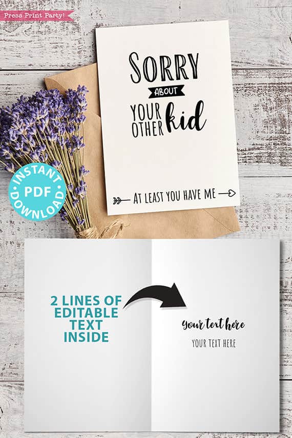 FUNNY Mother's Day Card Printable, 5x7", Mom card, Sorry about your other kid, From Son, From Daughter, Editable Text, INSTANT DOWNLOAD Press Print Party