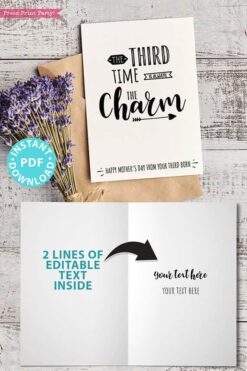 FUNNY Mother's Day Card Printable, 5x7", Mom card, Third time is always the charm, From Son, From Daughter, Editable Text, INSTANT DOWNLOAD Press Print Party