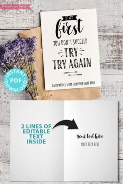 FUNNY Mother's Day Card Printable, 5x7", Mom card, If at first you don't succeed, From Son, From Daughter, Editable Text, INSTANT DOWNLOAD Press Print Party