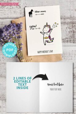 FUNNY Mother's Day Card Printable, 5x7", Mom card, Unicorn mom, Horse Mom, From Son, From Daughter, Editable Text inside, INSTANT DOWNLOAD Press Print Party