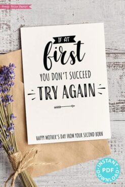 FUNNY Mother's Day Card Printable, 5x7", Mom card, If at first you don't succeed, From Son, From Daughter, Editable Text, INSTANT DOWNLOAD Press Print Party