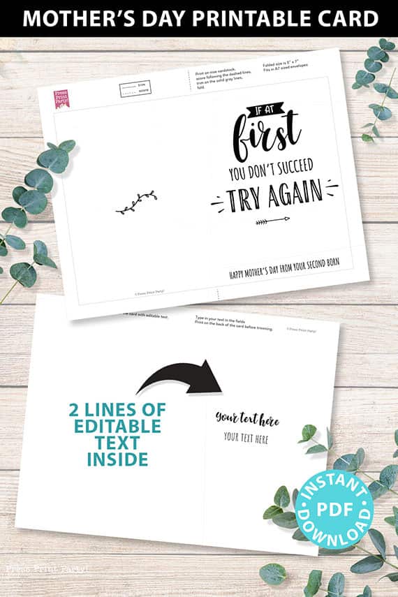 FUNNY Mother's Day Card Printable, 5x7", Mom card, If at first you don't succeed, From Son, From Daughter, Editable Text, INSTANT DOWNLOAD Press Print Party