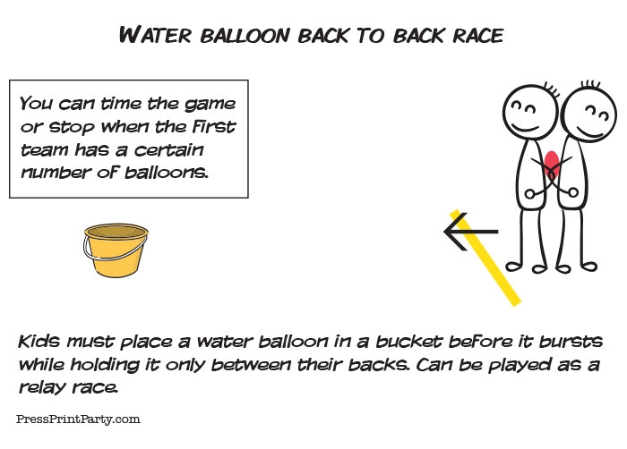 water balloon games back to back race take water balloon into a bucket Press Print Party