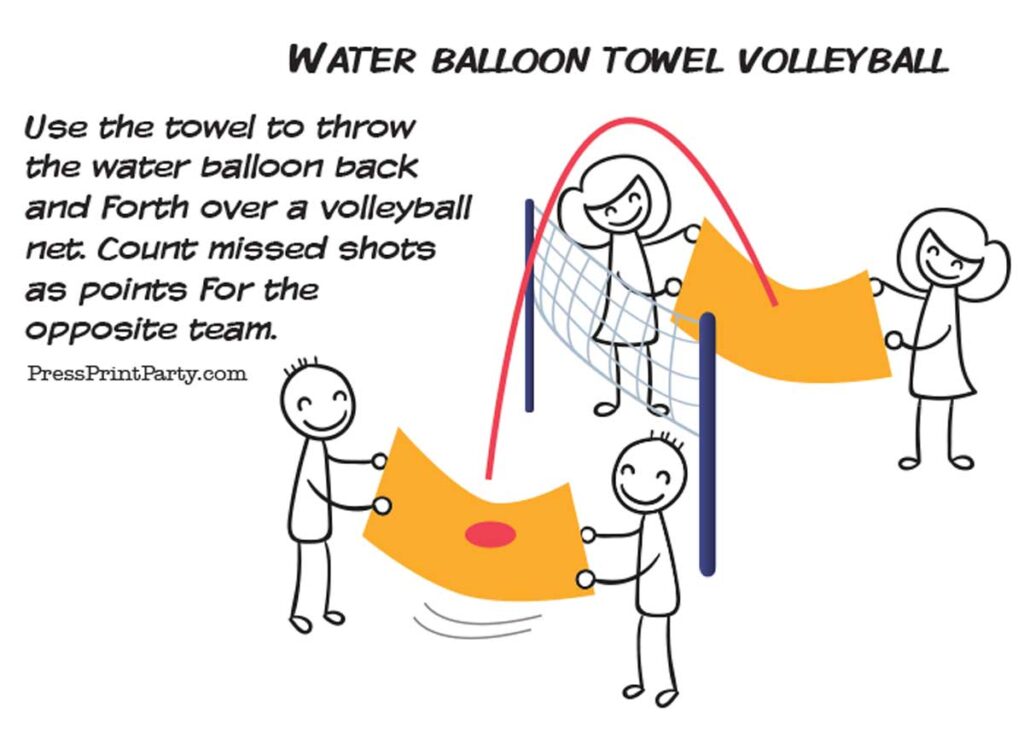 water balloon game for teens and kids towel volleyball - Press Print Party!