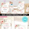 Baby Shower Invitation Template Bundle, Editable Invitation & Decorations Printables, Blush Peach Floral Sweet Baby Girl, INSTANT DOWNLOAD Press Print Party