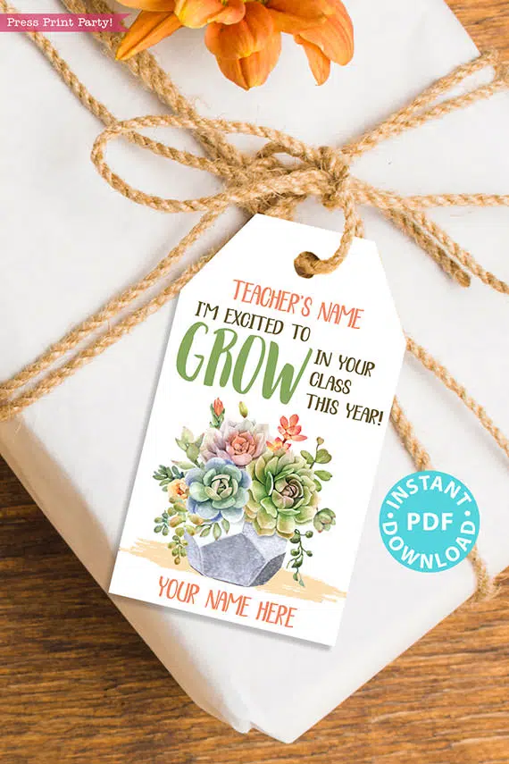 EDITABLE Back to School Teacher Appreciation Gift Tags Printable, First Day of School Gift Tags, Grow in Your Class, INSTANT DOWNLOAD