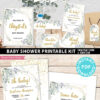 Baby Shower Invitation Template Bundle, Editable Invitation & Decorations Printables, Modern Greenery Gender Neutral, INSTANT DOWNLOAD Press Print Party welcome sign thank you note envelope