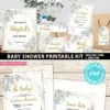 Baby Shower Invitation Template Bundle, Editable Invitation & Decorations Printables, Modern Greenery Gender Neutral, INSTANT DOWNLOAD Press Print Party welcome sign thank you note envelope