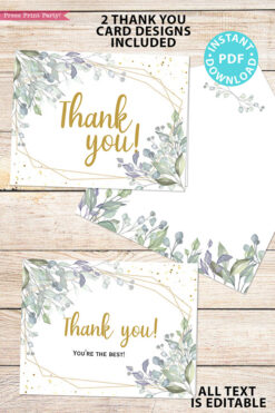 Baby Shower Invitation Template Bundle, Editable Invitation & Decorations Printables, Modern Greenery Gender Neutral, INSTANT DOWNLOAD Press Print Party thank you notes