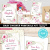 Baby Shower Invitation Template and decoration Bundle, Editable Invitation & Decorations Printables, Blush Pink Floral Sweet Baby Girl, INSTANT DOWNLOAD Press Print Party