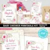 Baby Shower Invitation Template and decoration Bundle, Editable Invitation & Decorations Printables, Blush Pink Floral Sweet Baby Girl, INSTANT DOWNLOAD Press Print Party