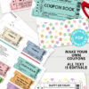 EDITABLE Coupon Book Template, Multi Color Tickets Printable, Custom Birthday Coupons Book Gift Idea, Homemade Blank, INSTANT DOWNLOAD Press Print Party