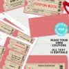 Printable Coupon Book Template, Tickets, Custom Birthday Coupons Book Gift Idea, Homemade Blank Editable Coupon Book, INSTANT DOWNLOAD red Press print party