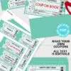 EDITABLE Coupon Book Template Printable, Green Tickets, Custom Birthday Coupons Book Gift Idea, Homemade Blank Coupon Book, INSTANT DOWNLOAD Press Print Party