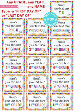 Editable First day of School Sign Printable, Last Day of School, Personalized School sign, All Grades, Back to School, INSTANT DOWNLOAD