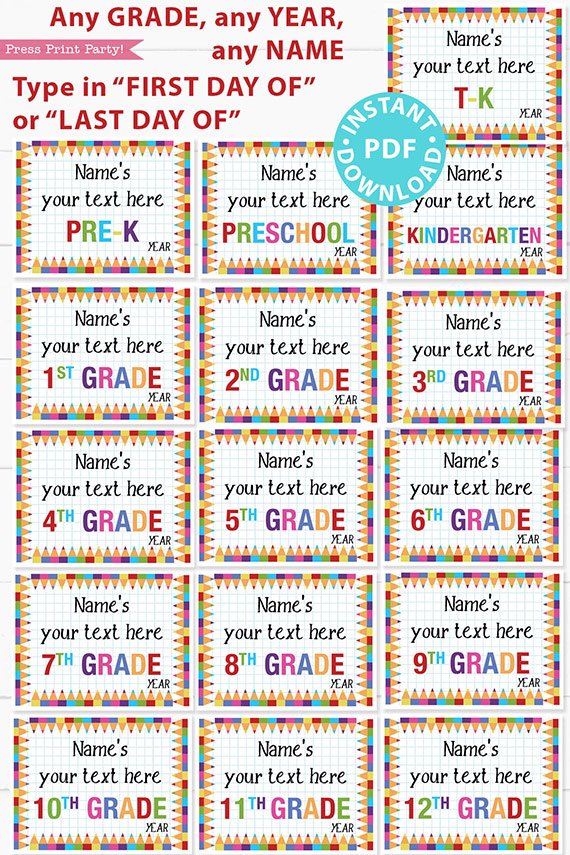 First Day of School Sign Back to School Sign Personalizable 