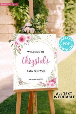 Baby Shower Invitation Template and decoration Bundle, Editable Invitation & Decorations Printables, Blush Pink Floral Sweet Baby Girl, INSTANT DOWNLOAD Press Print Party