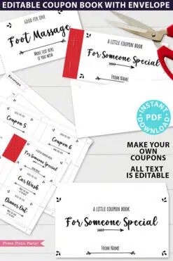 Printable Coupon Book Template For Adults, Custom Birthday Coupons Book Gift Idea, Homemade Blank Editable Coupon Book, INSTANT DOWNLOAD Press Print Party