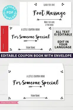 Printable Coupon Book Template For Adults, Custom Birthday Coupons Book Gift Idea, Homemade Blank Editable Coupon Book, INSTANT DOWNLOAD Press Print Party