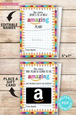 EDITABLE Back to School Amazon Gift Card Holder Teacher Gift Printable, Welcome Back, First Day of School, Template, 5x7" INSTANT DOWNLOAD