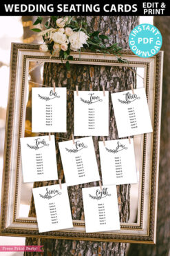 Wedding Seating Chart Template Download, Rustic Sign, Printable Wedding Seating Cards, Editable, Table Numbers, Boho Leaf, INSTANT DOWNLOAD