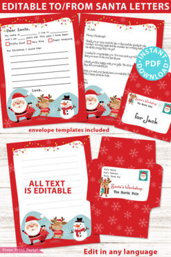 EDITABLE Santa Letter Printable Template Kit, To and From Santa, Kid Dear Santa Letter, Happy Santa Letterhead, Envelopes, INSTANT DOWNLOAD happy santa Press Print Party!