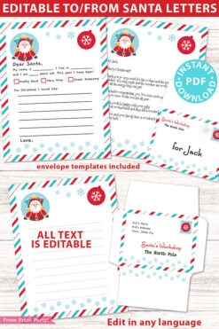 EDITABLE Santa Letter Printable Template Kit, To and From Santa, Kid Dear Santa Letter, Happy Santa Letterhead, Envelopes, INSTANT DOWNLOAD Press Print Party!