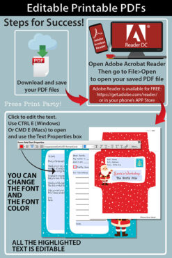 EDITABLE Santa Letter Printable Template Kit, To and From Santa, Kid Dear Santa Letter, Snow Santa Letterhead, Envelopes, INSTANT DOWNLOAD Press Print Party!