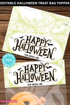 EDITABLE Halloween Treat Bag Topper Printable, Happy Halloween w. bats, Halloween Party Favors, Goodie Bag, Kids Halloween, INSTANT DOWNLOAD