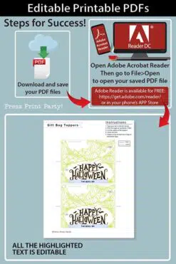 EDITABLE Halloween Treat Bag Topper Printable, Happy Halloween w. bats, Halloween Party Favors, Goodie Bag, Kids Halloween, INSTANT DOWNLOAD