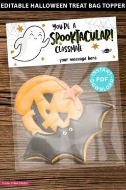 EDITABLE Halloween Treat Bag Topper Printable, Spooktacular Ghost, Halloween Party Favors, Goodie Bag, Kids Treat Bag, INSTANT DOWNLOAD