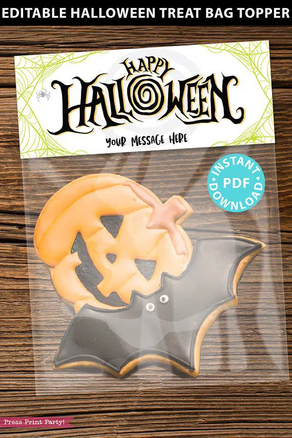 EDITABLE Halloween Treat Bag Topper Printable, Happy Halloween, Halloween Party Favors, Goodie Bag, Kids Halloween, Candy, INSTANT DOWNLOAD