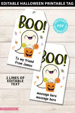 EDITABLE Halloween Tag Printable, Boo, Halloween Party Favors, Goodie Bag, Kids Halloween, Treat Bag, Candy Bag Tag, INSTANT DOWNLOAD