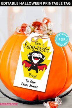 EDITABLE Halloween Tag Printable, Fangtastic, Halloween Party Favors, Goodie Bag, Kids Halloween, Treat Bag, Candy Dracula, INSTANT DOWNLOAD