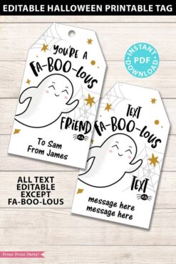 EDITABLE Halloween Tag Printable, Fab-Boo-lous Ghost, Halloween Party Favors, Goodie Bag, Kids Halloween, Treat Bag, Candy, INSTANT DOWNLOAD