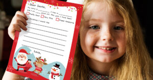 little girl with Free Santa letter printable template for Kids to Mail - Press Print Party!