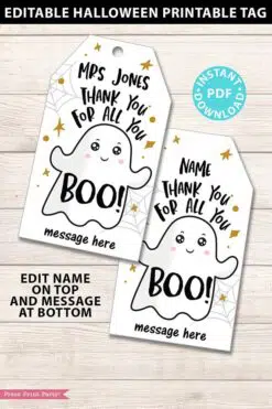 EDITABLE Halloween Tag Printable, Thanks for all you Boo, Teacher Appreciation Halloween Favors, Thank You Goodie Bag, INSTANT DOWNLOAD