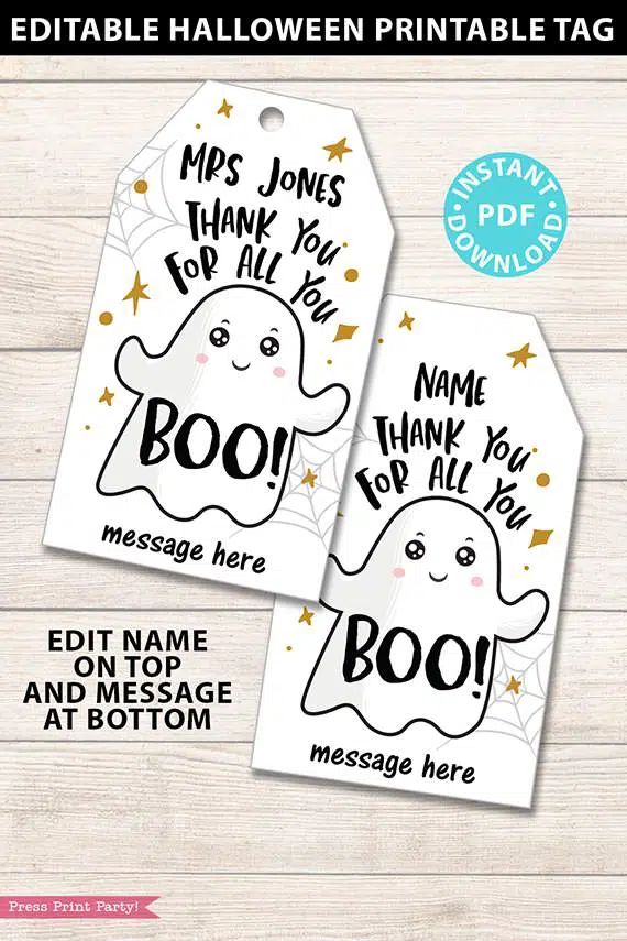 Boo Thanks for All You Do Halloween Tags - Digital Download – Cute